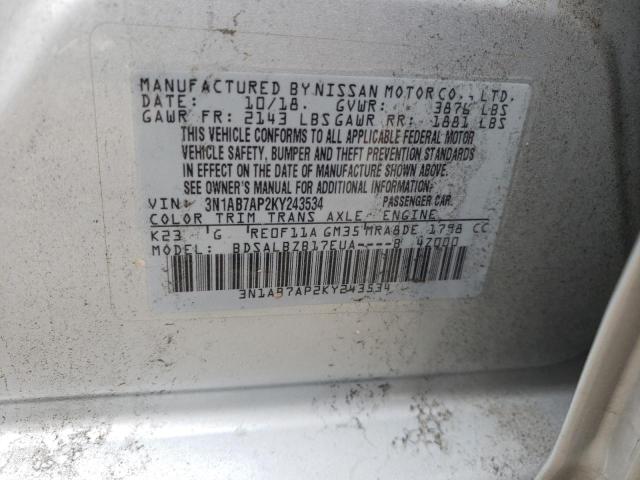 Photo 10 from auction – 2019 NISSAN SENTRA S with VIN 3N1AB7AP2KY243534