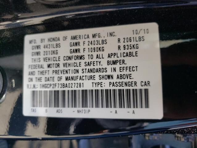 Photo 10 from auction – 2011 HONDA ACCORD EX with VIN 1HGCP2F73BA027281