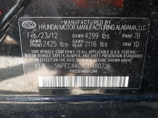 Photo 10 from auction – 2012 HYUNDAI SONATA SE with VIN 5NPEC4AC4CH480726