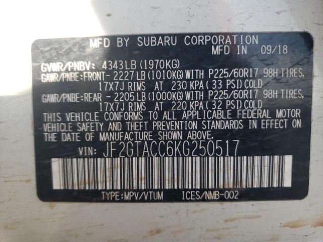 Photo 10 from auction – 2019 SUBARU CROSSTREK with VIN JF2GTACC6KG250517