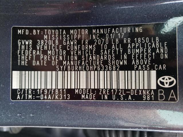 Photo 10 from auction – 2017 TOYOTA COROLLA L with VIN 5YFBURHE0HP633682