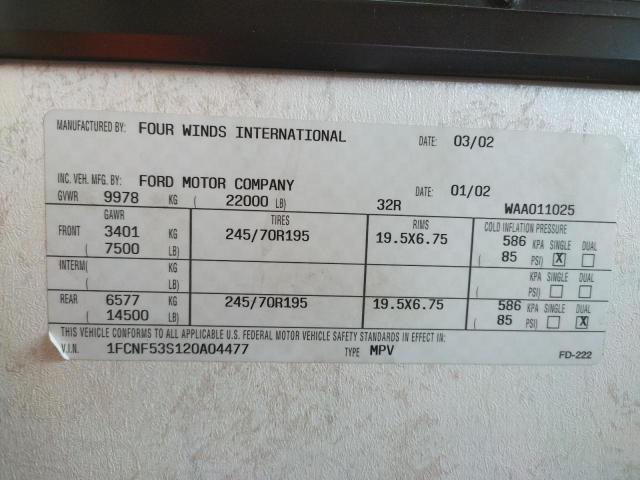 Photo 10 from auction – 2002 FOUR WINDSPORT with VIN 1FCNF53S120A04477