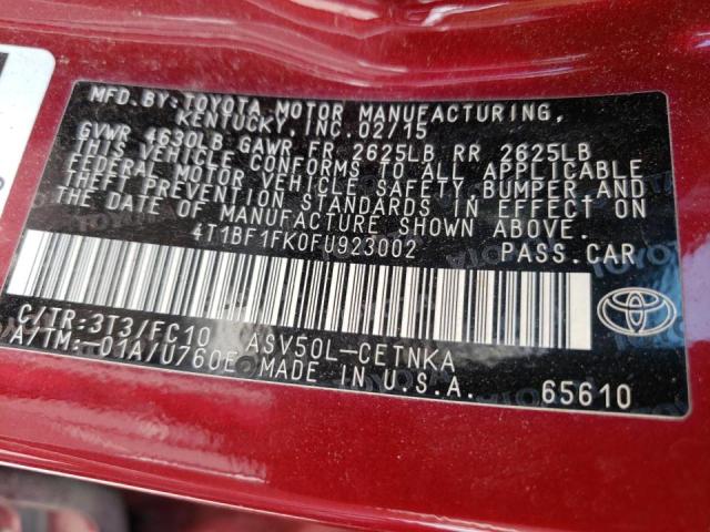 Photo 10 from auction – 2015 TOYOTA CAMRY LE with VIN 4T1BF1FK0FU923002