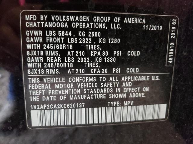 Photo 10 from auction – 2019 VOLKSWAGEN ATLAS S with VIN 1V2AP2CA2KC620137