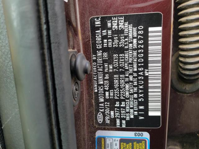 Photo 10 from auction – 2013 KIA SORENTO EX with VIN 5XYKU3A61DG326780