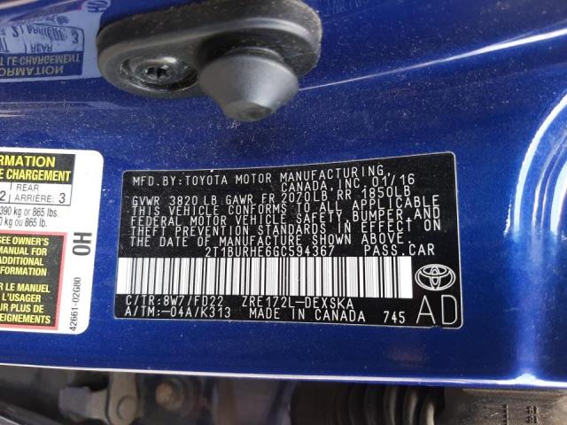 Photo 10 from auction – 2016 TOYOTA COROLLA L with VIN 2T1BURHE6GC594367