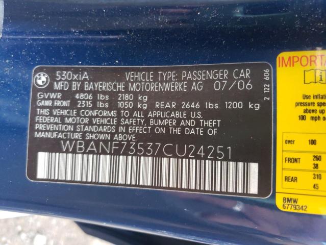 Photo 10 from auction – 2007 BMW 530 XI with VIN WBANF73537CU24251