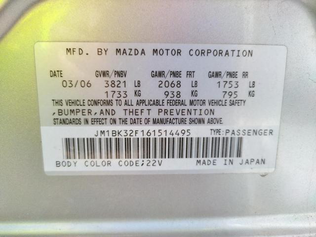 Foto 10 de la subasta – 2006 MAZDA 3 I con VIN JM1BK32F161514495