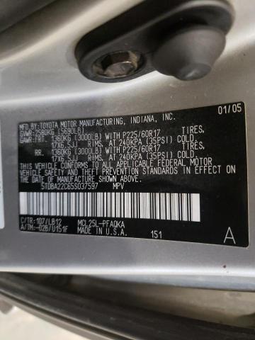 Photo 10 from auction – 2005 TOYOTA SIENNA XLE with VIN 5TDBA22C65S037597