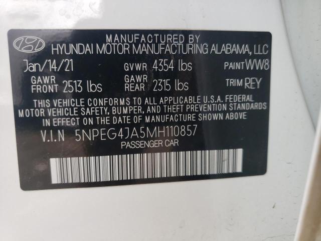 Photo 10 from auction – 2021 HYUNDAI SONATA SE with VIN 5NPEG4JA5MH110857