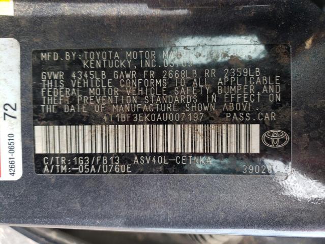 Photo 10 from auction – 2010 TOYOTA CAMRY BASE with VIN 4T1BF3EK0AU007197