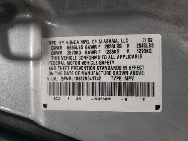 Photo 10 from auction – 2002 HONDA ODYSSEY EX with VIN 5FNRL18632B041742