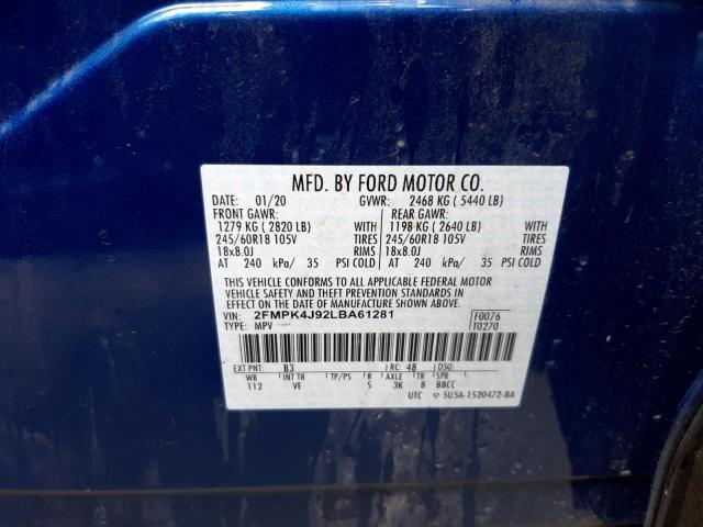 Photo 10 from auction – 2020 FORD EDGE SEL with VIN 2FMPK4J92LBA61281