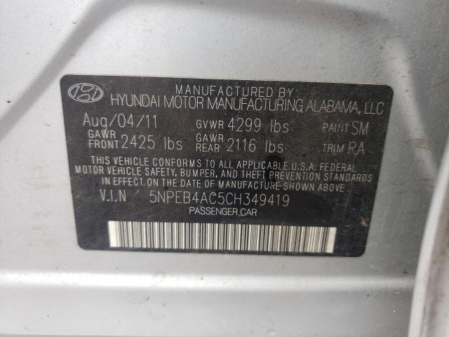 Photo 10 from auction – 2012 HYUNDAI SONATA GLS with VIN 5NPEB4AC5CH349419
