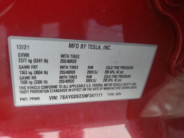 Photo 10 from auction – 2022 TESLA MODEL Y with VIN 7SAYGDEE5NF341111