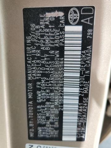 Photo 10 from auction – 2006 TOYOTA COROLLA CE with VIN 2T1BR32EX6C655144