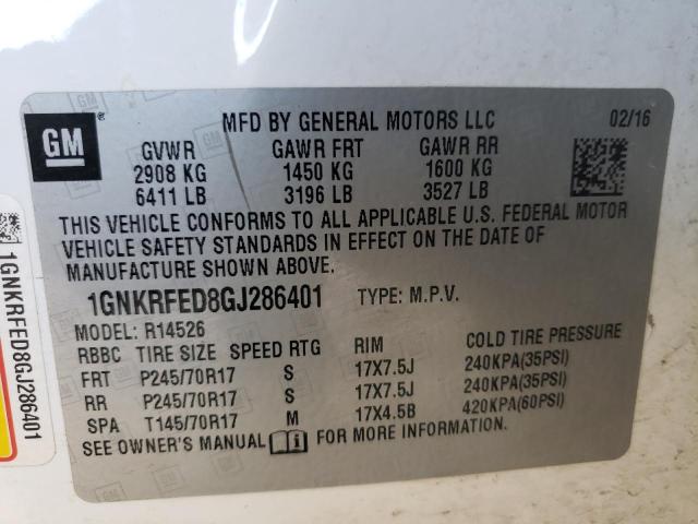 Zdjęcie 10 z aukcji – 2016 CHEVROLET TRAVERSE L z VIN 1GNKRFED8GJ286401