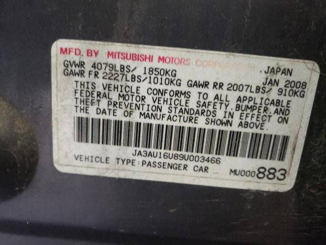 Photo 10 from auction – 2009 MITSUBISHI LANCER DE with VIN JA3AU16U89U003466