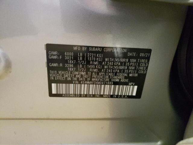Photo 10 from auction – 2021 SUBARU ASCENT with VIN 4S4WMAFD6M3471889
