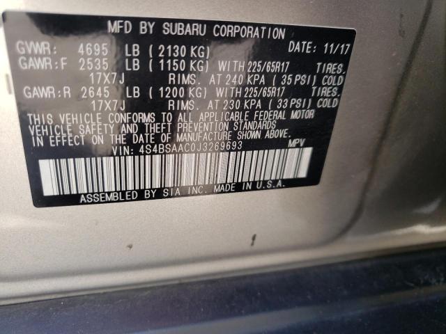 Photo 10 from auction – 2018 SUBARU OUTBACK 2. with VIN 4S4BSAAC0J3269693