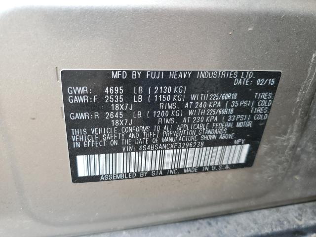 Photo 10 from auction – 2015 SUBARU OUTBACK 2. with VIN 4S4BSANCXF3296238