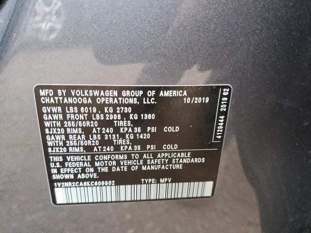 Photo 10 from auction – 2019 VOLKSWAGEN ATLAS SEL with VIN 1V2NR2CA6KC609802