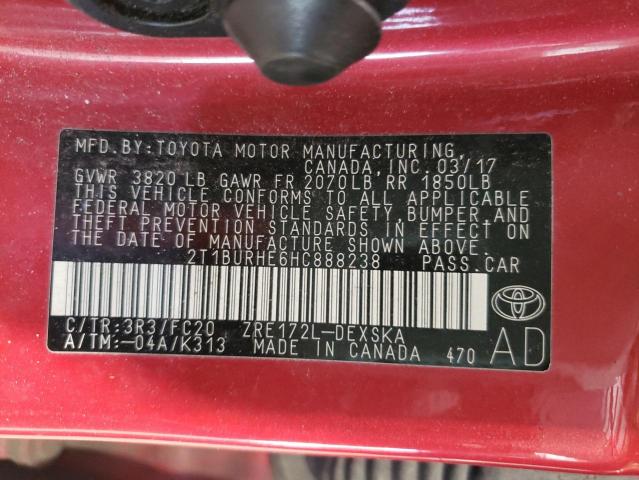 Photo 10 from auction – 2017 TOYOTA COROLLA L with VIN 2T1BURHE6HC888238