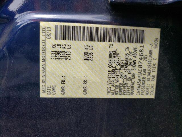 Photo 10 from auction – 2010 NISSAN MAXIMA with VIN 1N4AA5AP1AC874681
