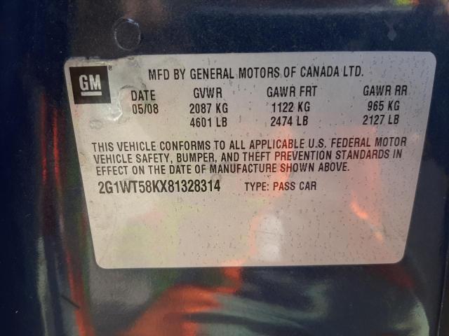 Photo 10 from auction – 2008 CHEVROLET IMPALA LT with VIN 2G1WT58KX81328314