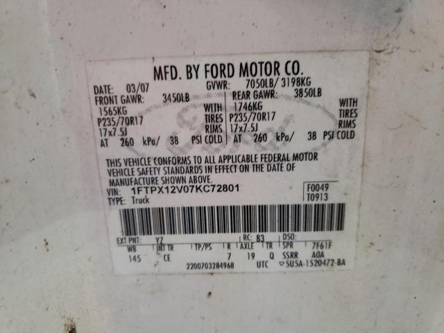 Photo 10 from auction – 2007 FORD F150 with VIN 1FTPX12V07KC72801