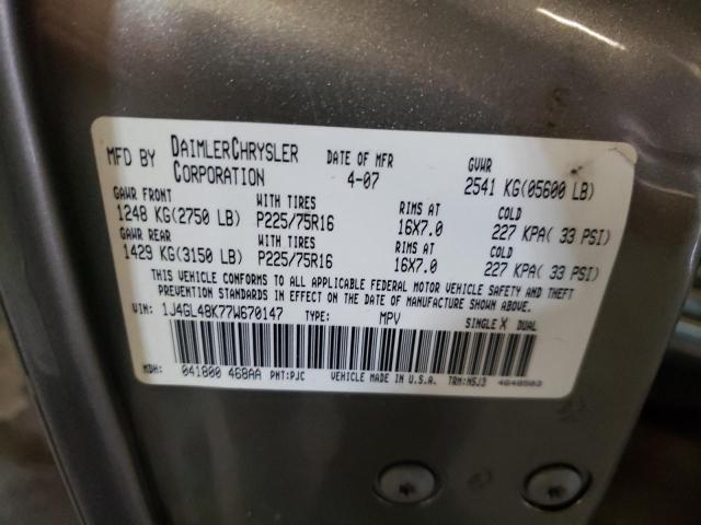 Photo 10 from auction – 2007 JEEP LIBERTY SP with VIN 1J4GL48K77W670147