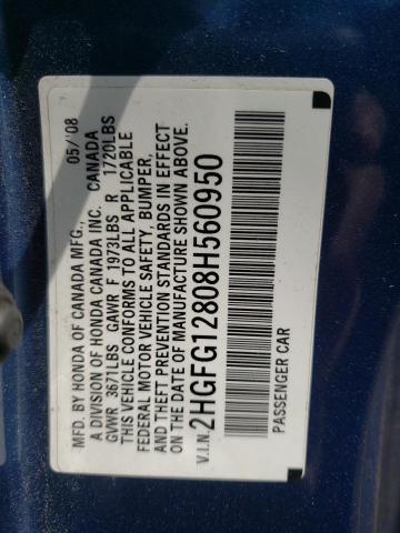 Photo 10 from auction – 2008 HONDA CIVIC EX with VIN 2HGFG12808H560950