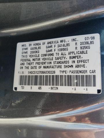 Photo 10 from auction – 2008 HONDA ACCORD EX with VIN 1HGCS12708A030226