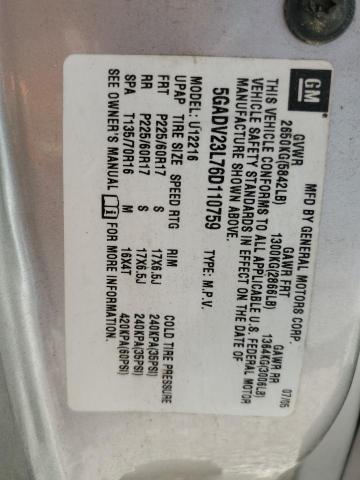 Фото 10 с аукциона – 2006 BUICK TERRAZA CX с VIN 5GADV23L76D110759