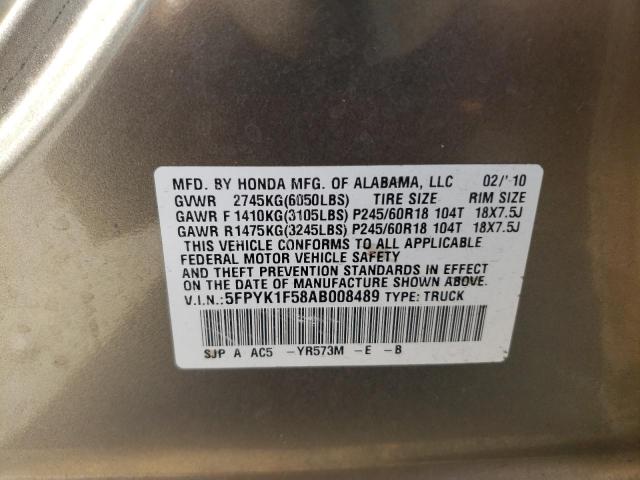 Photo 10 from auction – 2010 HONDA RIDGELINE with VIN 5FPYK1F58AB008489