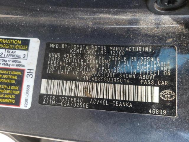 Photo 10 from auction – 2009 TOYOTA CAMRY BASE with VIN 4T1BE46K59U395014