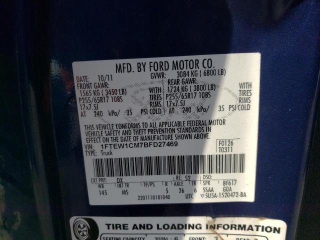 Photo 10 from auction – 2011 FORD F150 SUPER with VIN 1FTEW1CM7BFD27469