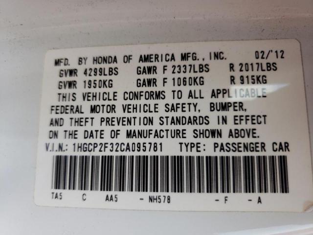 Photo 10 from auction – 2012 HONDA ACCORD LX with VIN 1HGCP2F32CA095781