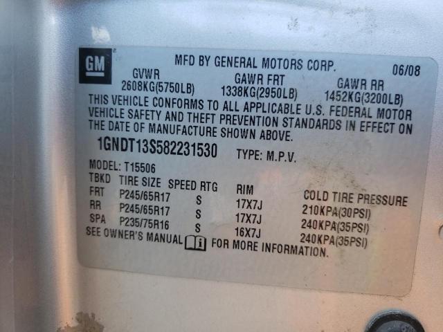 Photo 10 from auction – 2008 CHEVROLET TRAILBLAZE with VIN 1GNDT13S582231530