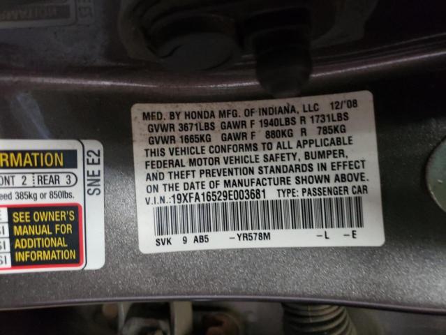 Photo 10 from auction – 2009 HONDA CIVIC LX with VIN 19XFA16529E003681