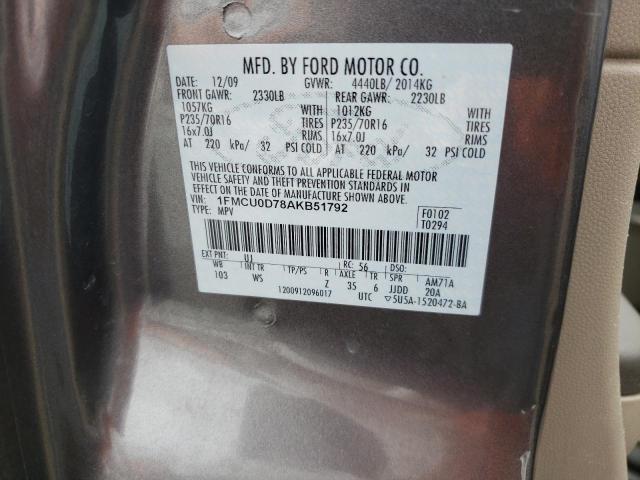 Photo 10 from auction – 2010 FORD ESCAPE XLT with VIN 1FMCU0D78AKB51792