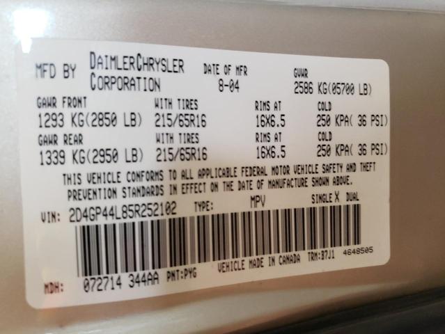 Photo 10 from auction – 2005 DODGE GRAND CARA with VIN 2D4GP44L85R252102