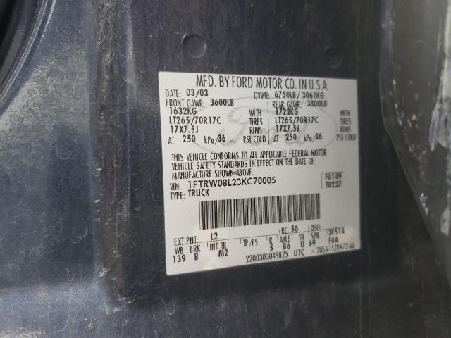 Photo 10 from auction – 2003 FORD F150 SUPER with VIN 1FTRW08L23KC70005