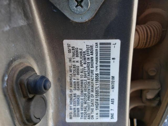 Photo 10 from auction – 2007 HONDA CIVIC EX with VIN 1HGFA16887L118656