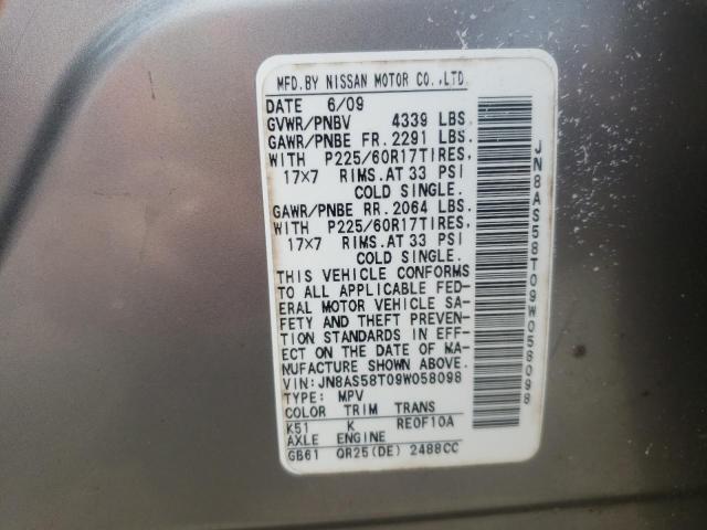 Photo 10 from auction – 2009 NISSAN ROGUE with VIN JN8AS58T09W058098
