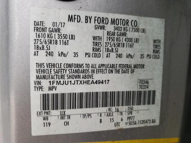 Photo 10 from auction – 2017 FORD EXPEDITION with VIN 1FMJU1JTXHEA49417