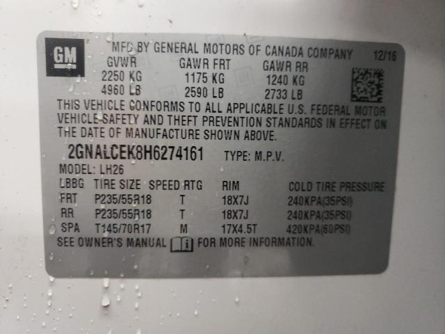 Photo 10 from auction – 2017 CHEVROLET EQUINOX LT with VIN 2GNALCEK8H6274161
