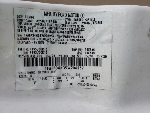 Photo 10 from auction – 2005 FORD FOCUS ZX4 with VIN 1FAFP34N35W206257
