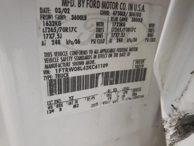 Photo 10 from auction – 2002 FORD F150 SUPER with VIN 1FTRW08L42KC61109