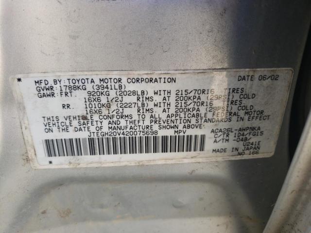 Photo 10 from auction – 2002 TOYOTA RAV4 with VIN JTEGH20V420075698